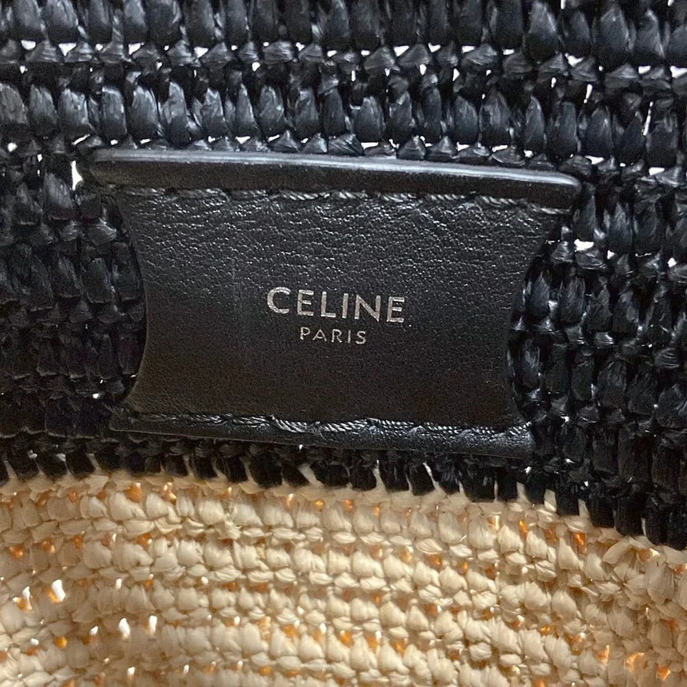 Celine Big Bag Nano Bucket Handbag Light Brown Black Raffia Leather